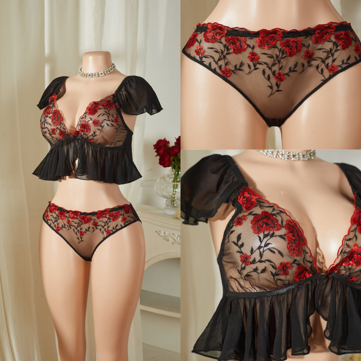 Ensemble lingerie à volants – Blanc ou noir