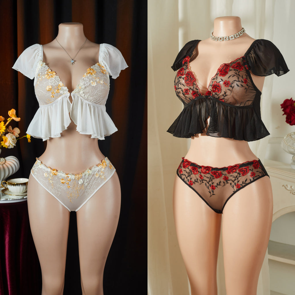 Ensemble lingerie à volants – Blanc ou noir